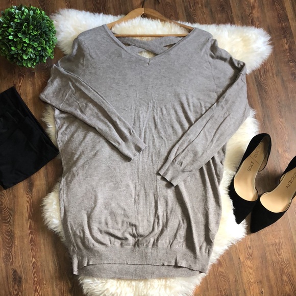 DREAMERS taupe cross open back sweater size small - Picture 3 of 13